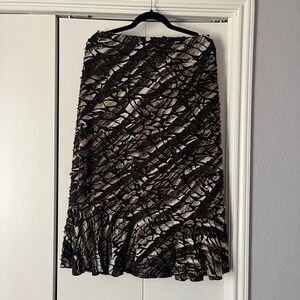 Chico's Maxi Skirt Size 1 Black Brown Beige Textured Ruffle Hem Party Casual